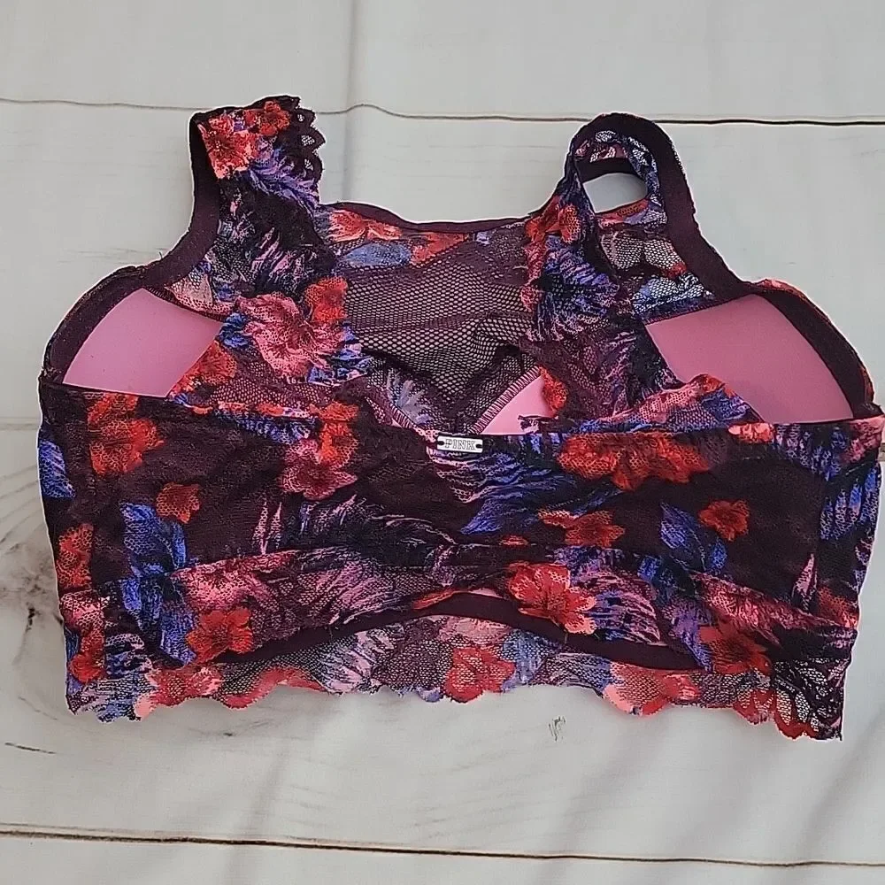 𝅺womens Victoria's Secret Pink Bralette size Small Beautiful Flower Fall Colors